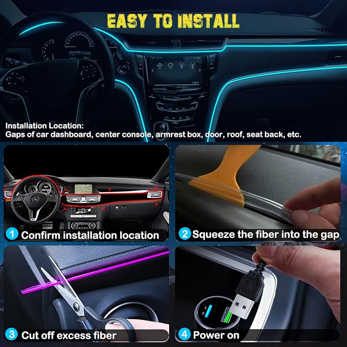 Jushope Interior Car LED Strip Lights, RGB USB Car Ambient Lighting - Image 5