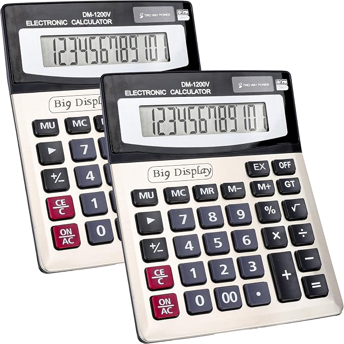 2 Pack Calculator, Calculators Desktop 12 Digit Extra Large LCD Display by YesBes