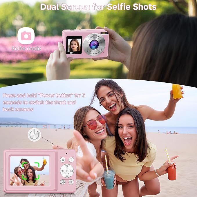 Digital Camera, 56MP 2.7K Dual-Screen Selfie Camera - Image 3