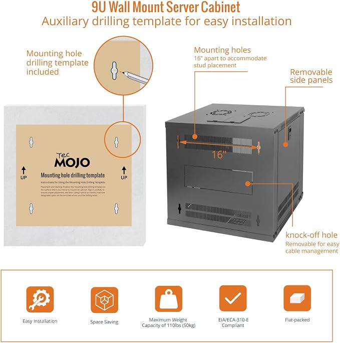 Tecmojo 9U Wall Mount Server Cabinet IT Network Rack Enclosure Lockable Door - Image 5
