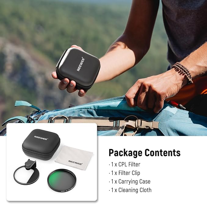 NEEWER Clip On Phone Filter Kit, 67mm Multicoated CPL Filter - Image 9