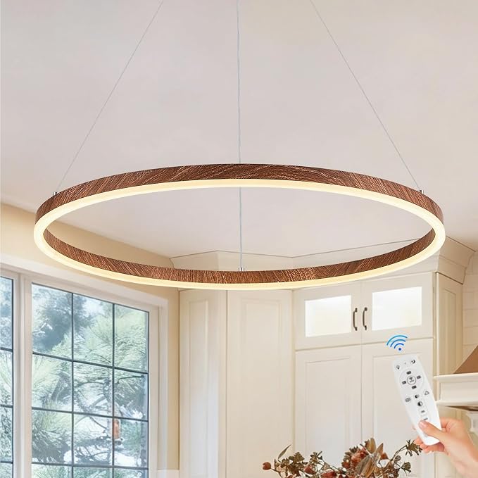 LED Ring Chandelier 24 Inches Round Chandelier Wood Grain Finish Dimmable LED - Image 8