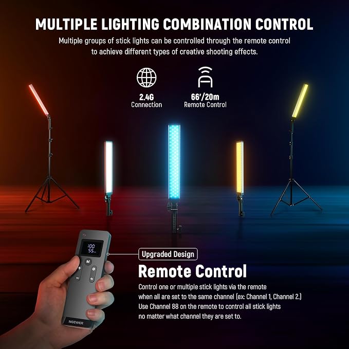 NEEWER Upgraded LED Video Light Stick & 2.4G Remote Kit, 2 Pack Handheld - Image 4