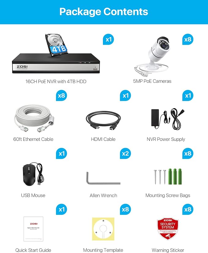 ZOSI 16CH 4K PoE Security Cameras System, 4K 8MP 16 Channel H.265 NVR - Image 9