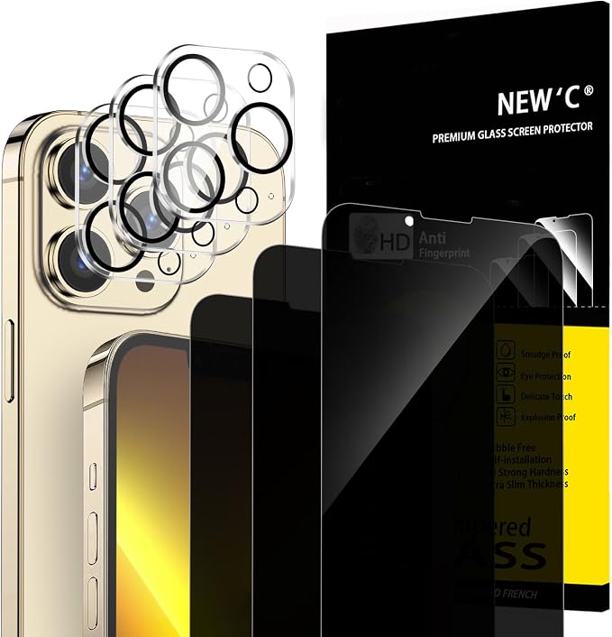 NEW'C 3x Privacy for iPhone 13 Pro Max Screen Protector+ 3x Camera Lens by NEWC