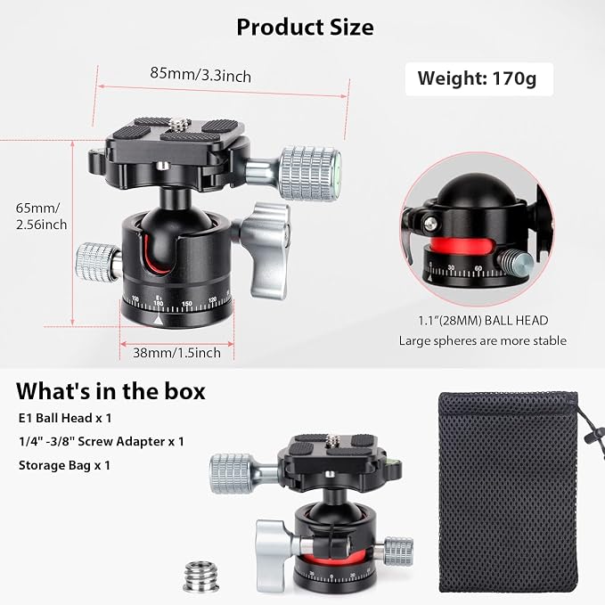 Koolehaoda Mini Ball Head with Arca Quick Release Plate, 360° Panoramic | Φ28mm - Image 8