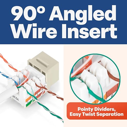 Everest 90° Angled RJ45 Cat6A Keystone Jacks 10-Pack in Ivory - Image 3