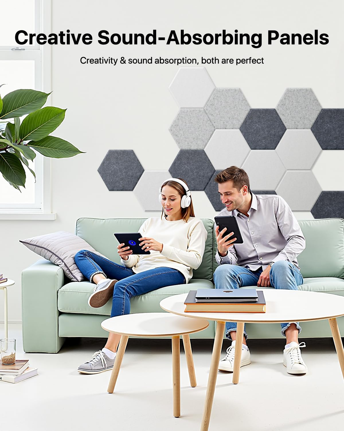Soundsbay Acoustic Panels, 12 Pack Hexagon Soundproof Wall Panels High Density Sound Absorbing Panel, Sound Proof Foam Panels for Walls, Office, Reccording Studio, Ceiling 12" X 10" X 0.4"