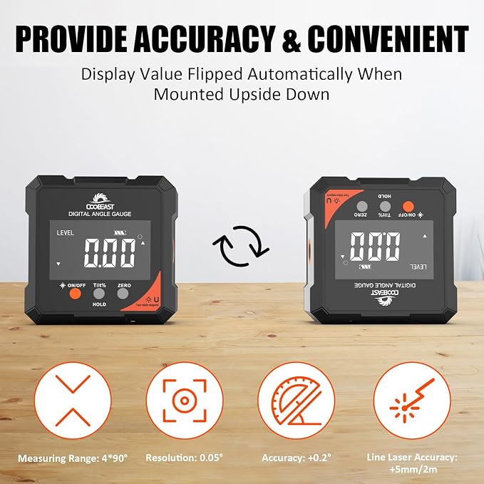 Digital Angle Finder with Laser, 4-Side Magnetic Digital Angle Gauge, - Image 4