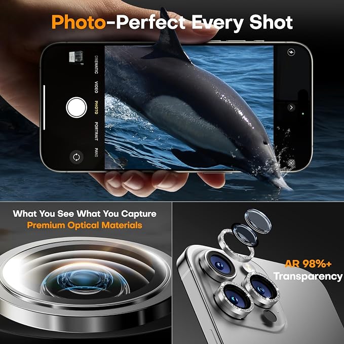 for iPhone 15 Pro/15 Pro Max Camera Lens Protector, Tempered Glass Screen - Image 4