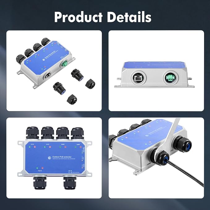 IP67 Outdoor Gigabit PoE Passthrough Switch, 1 In 4 Out Extender, - Image 7