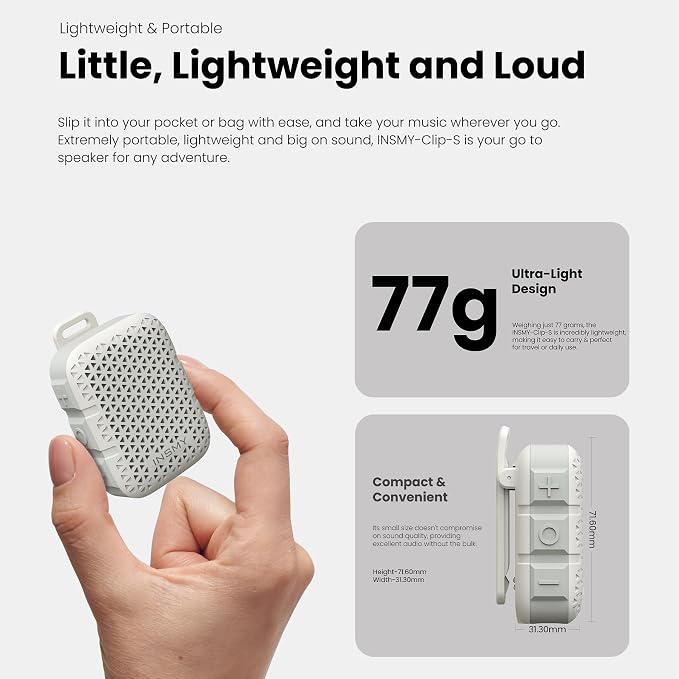 INSMY Wearable Bluetooth Speakers, IP67 Waterproof, Clip-On Portable Small - Image 5