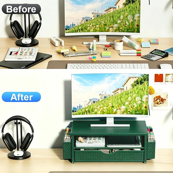 Spacrea Desk Organizer and Accessories, Computer Monitor Stand Riser - Image 2