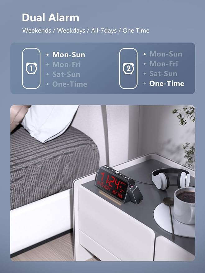Projection Alarm Clock for Bedroom, Digital Clock - Image 5
