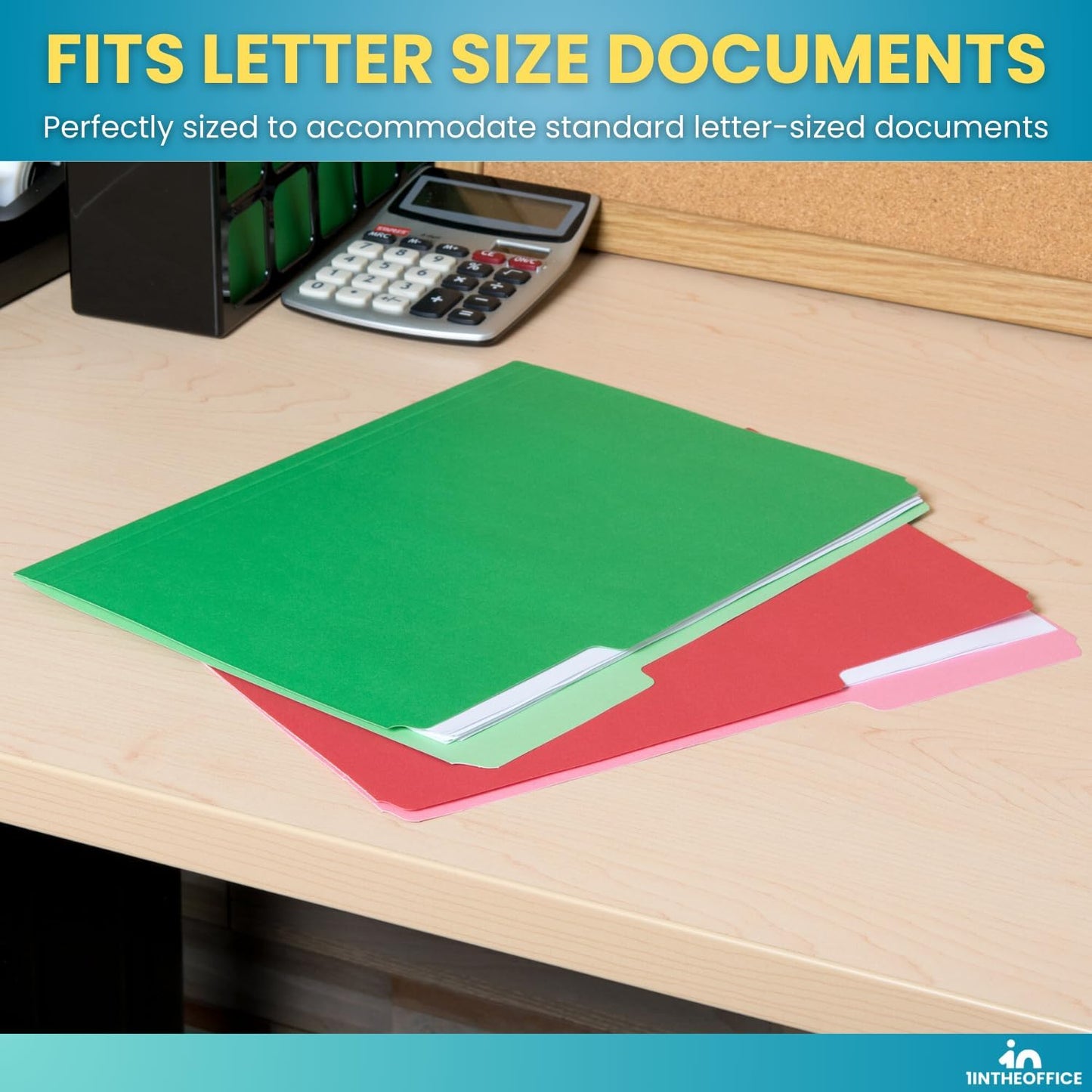 1InTheOffice Colored File Folders Letter Size, 1/3 Cut Tab, Assorted Colors, 100 Pack