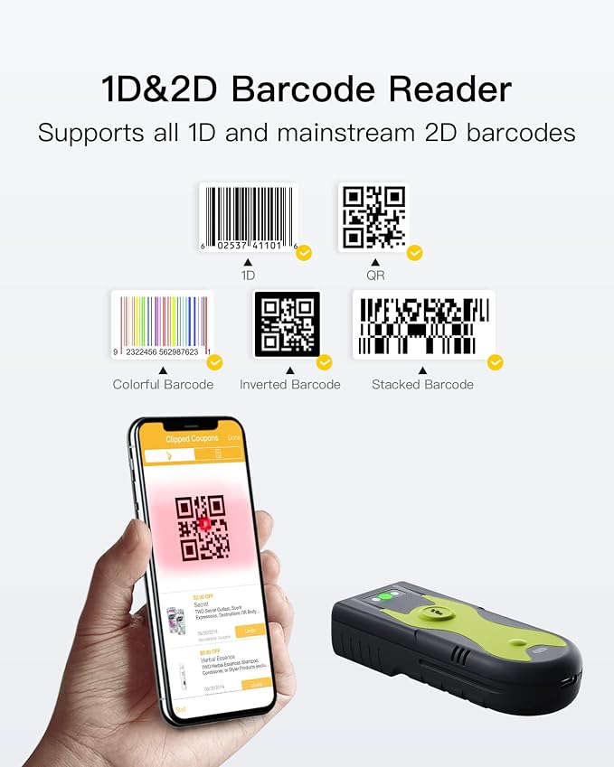 Inateck Mini 2D Barcode Scanner — Bluetooth, 2.4G & USB 3-in-1 Wireless - Image 2