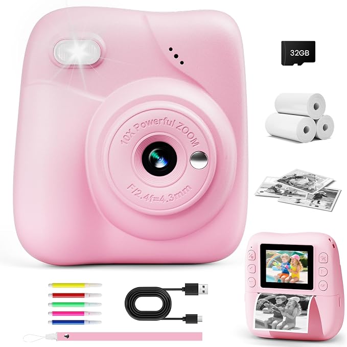 Kids Camera Instant Print, 1080P HD Kids Instant Camera by CAMCLID