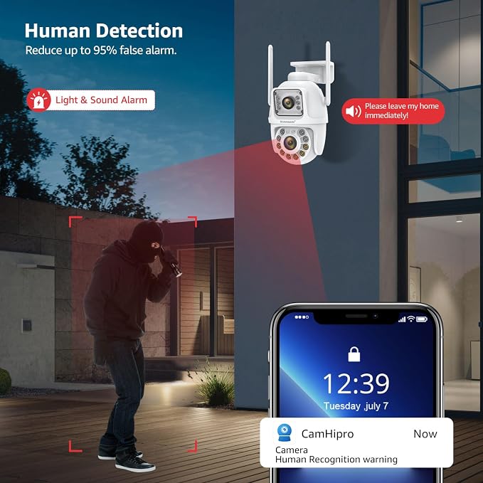 BOAVISION 2Pack 2.4G/5G WiFi Outdoor Security Camera, Dual Lens Wireless PTZ - Image 7