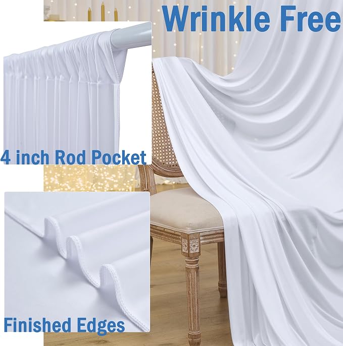 50ft x 12ft Wrinkle Free White Backdrop Curtains - Image 2
