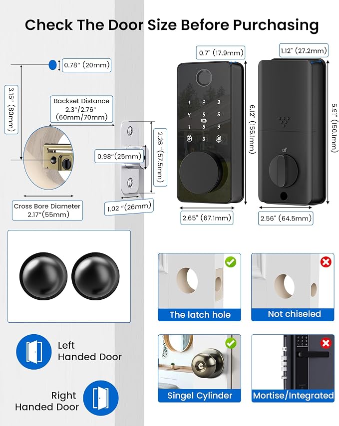 Smart Deadbolt Lock with 2 Knobs, 5-in-1 Keyless Entry Door Lock with - Image 8