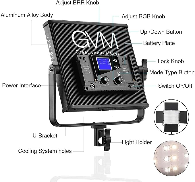 GVM 50RS RGB LED Video Light, 50W Video Lighting Kit - Image 6