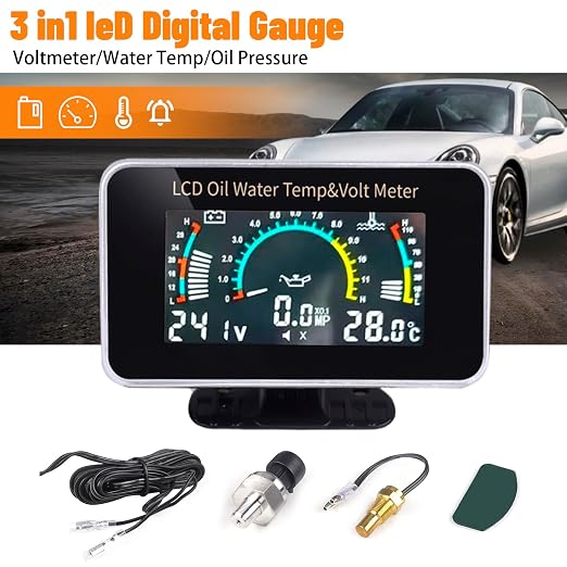 3-in-1 Auto Car LCD Meter Digital Oil Pressure Voltage Water Temperature Gauge - Image 2