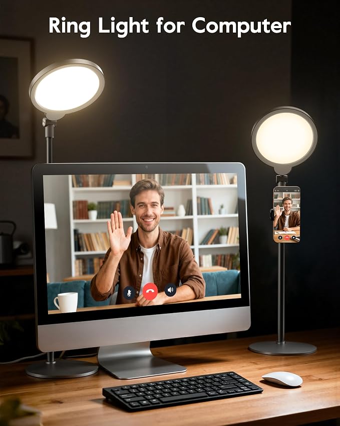 2 Packs Desk Ring Light with Stand, Adjustable Desktop Light with Phone Holder - Image 9