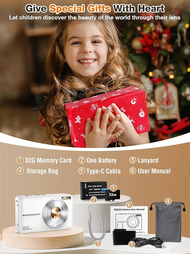 Digital Camera, FHD 1080P Kids Camera 44MP Point and Shoot Digital Cameras - Image 9