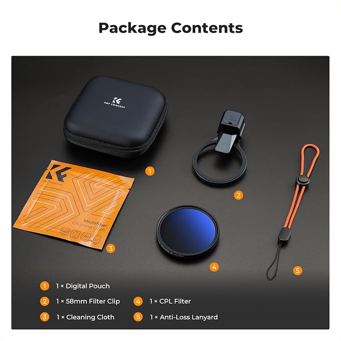 K&F CONCEPT 58mm Press-on CPL Phone Lens Filter Kit, Polarizing Filter - Image 7