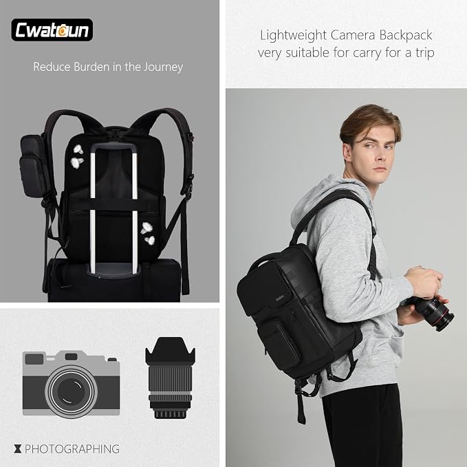 Cwatcun Waterproof Camera Backpack PU Leather Camera Bag - Image 6
