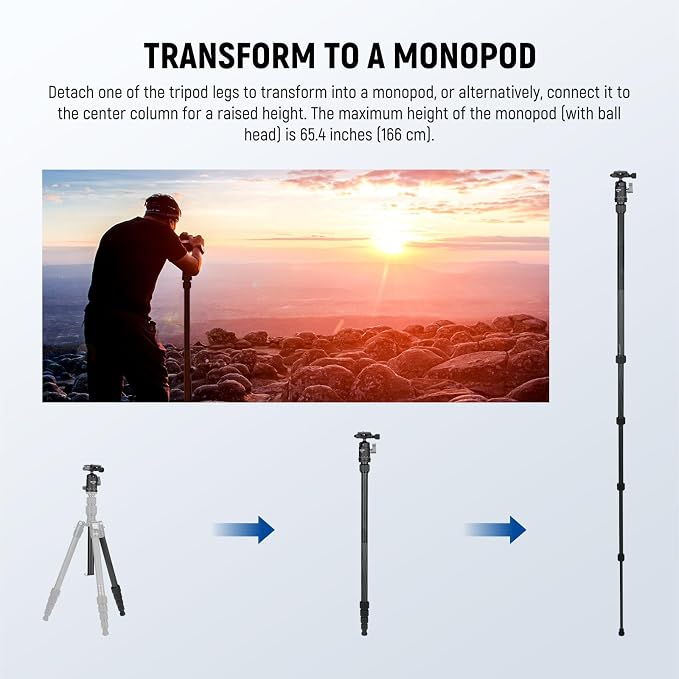 NEEWER Carbon Fiber Camera Tripod Monopod, 360° Ball Head, Anti Slip QR Plate - Image 7