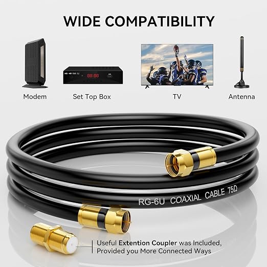 Nixsto RG6 Coaxial Cable, 3FT 6FT 10FT 15FT 25FT 50FT 100FT Coax Cable Cord - Image 3