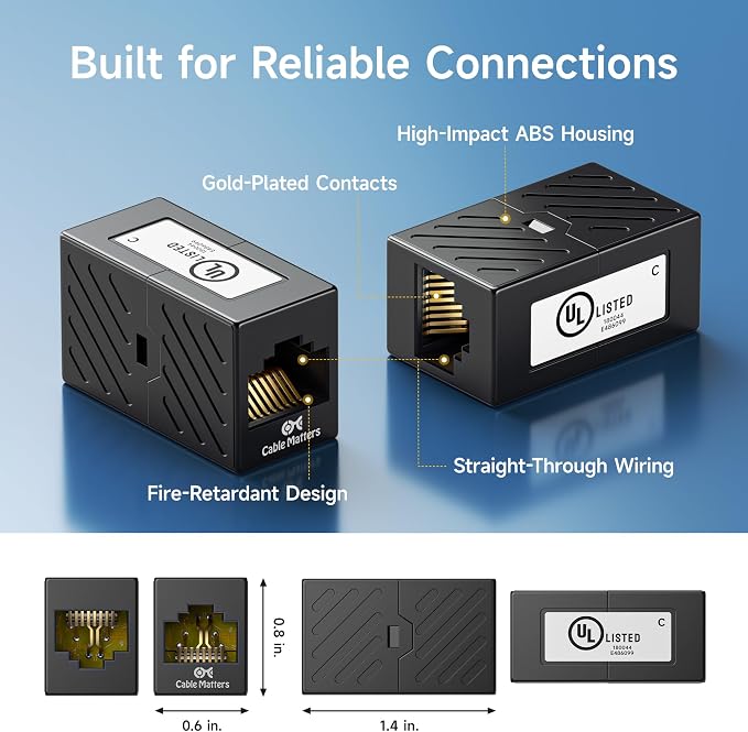 Cable Matters 10-Pack 10Gbps Cat 6 Ethernet Coupler in Black, Compatible - Image 4
