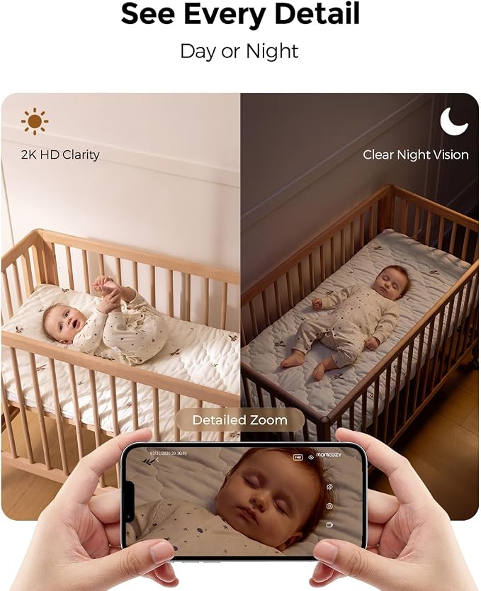 Momcozy Smart Baby Monitor, 2K HD Contact-Free Baby Camera, Table & Floor Stand - Image 4