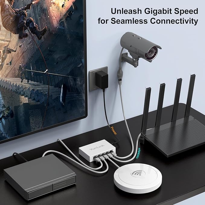 5 Port Gigabit Ethernet Switch – VunLink Unmanaged Network Switch Hub, Desktop - Image 5