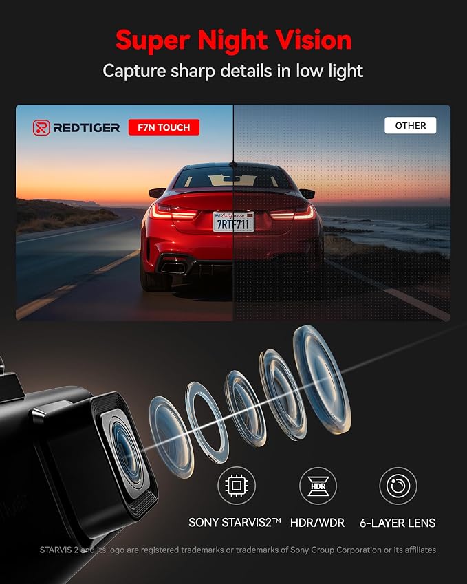 REDTIGER 4K STARVIS 2 Dash Cam Front and Rear, 5GHz WiFi 20MB/s Download - Image 6