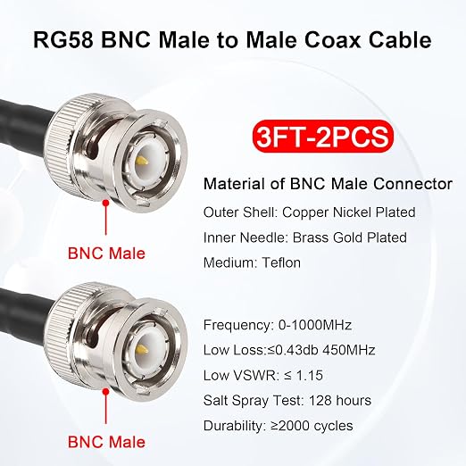 MOOKEERF BNC Cable - 3FT 2PCS RG58 50 ohm BNC Male to Male Coax Cables Low Loss - Image 2