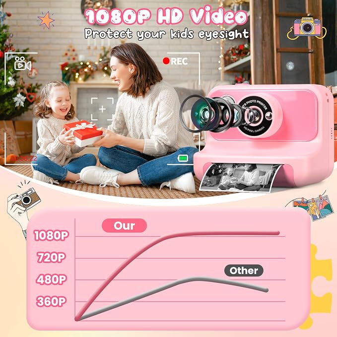 Kids Camera Instant Print, Kids Camera 1080P HD Video Digital Camera, Christmas - Image 5