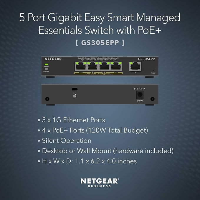 NETGEAR 5 Port PoE Gigabit Ethernet Easy Smart Managed Essentials Switch - - Image 2