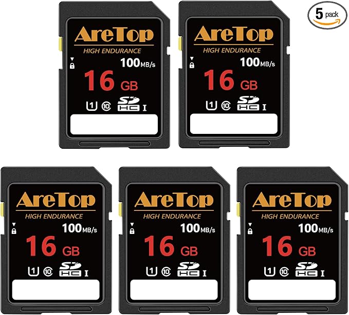 AreTop SD Card 16GB, 5 Pack UHS-I Class 10 SDHC Memory Card, 5 Pack 16GB Full by AreTop