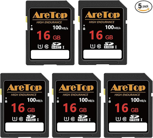 AreTop SD Card 16GB, 5 Pack UHS-I Class 10 SDHC Memory Card, 5 Pack 16GB Full by AreTop