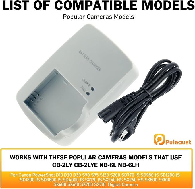 CB-2LY CB-2LYE Charger for Canon Battery NB-6L NB-6LH PowerShot D10 D20 D30 S90 - Image 5
