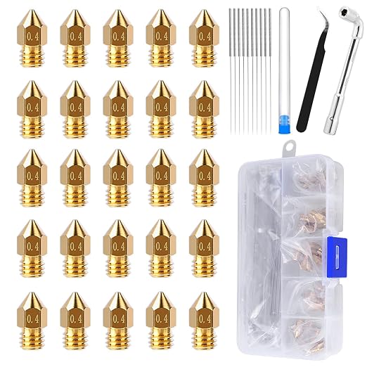 Comgrow 25PCS MK8 Ender 3 V2 Nozzles 0.4MM, 3D Printer Brass Hotend Nozzles by Comgrow