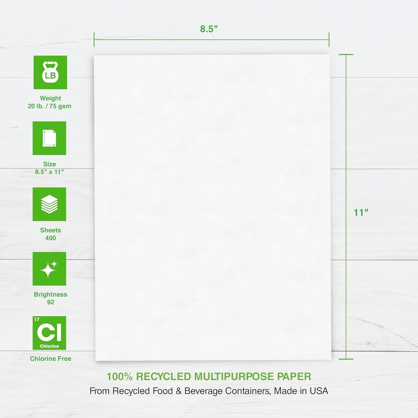 PrintWorks 100% Recycled Printer Paper 8.5" x 11" White - 20 lb Copy & Multipurpose Computer Paper - 3 Packs, 1200 Sheets - Made in the USA - 92 Bright - Printer & Copier Compatible (00018-3)