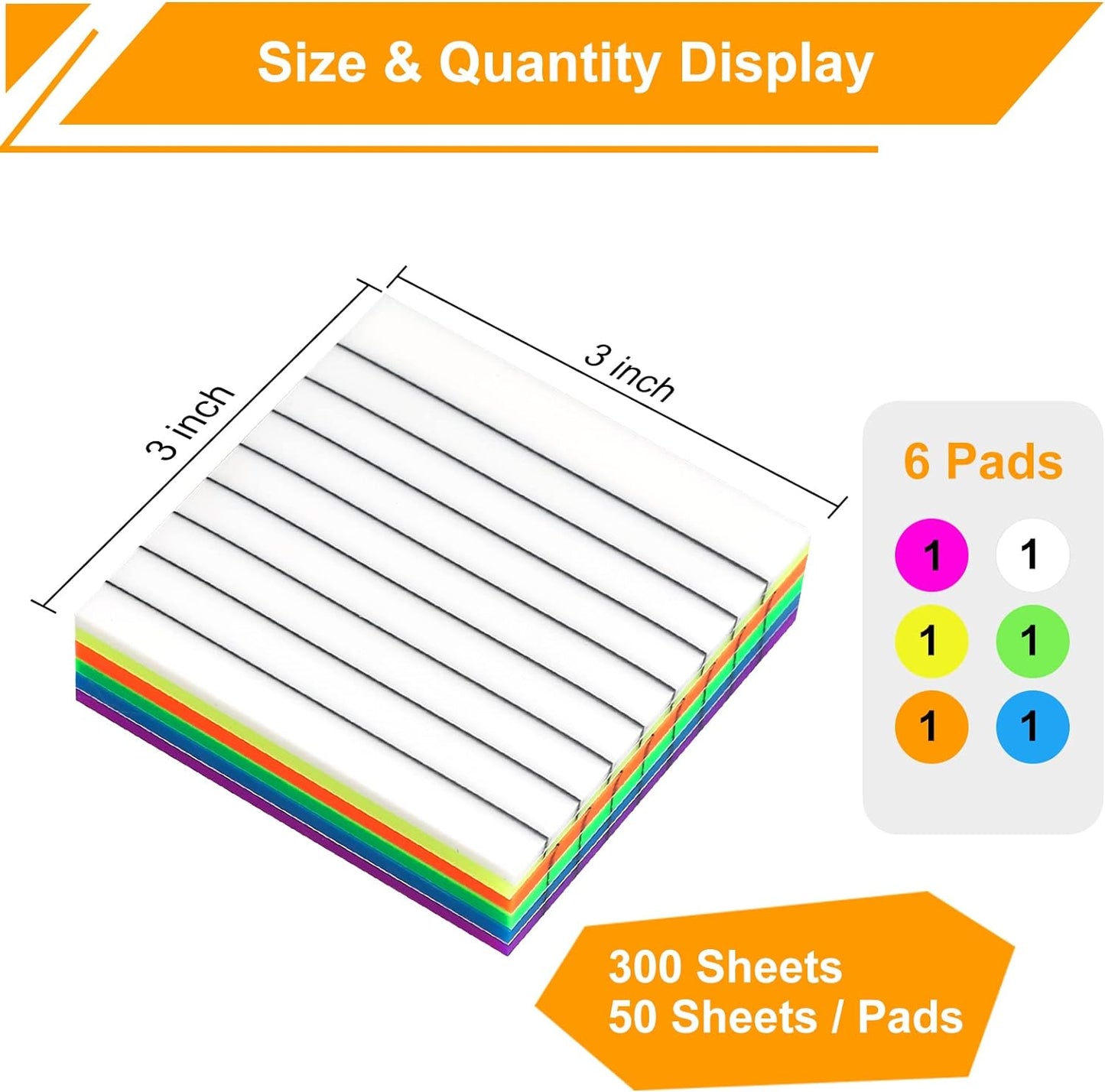 300 Sheets Lined Transparent Sticky Notes, 3x3 Inch 6 Colorful Clear See Through Translucent Self-Adhesive Post Memo Reminder Tabs with Line for Office Woman College School Students Classroom Supplies