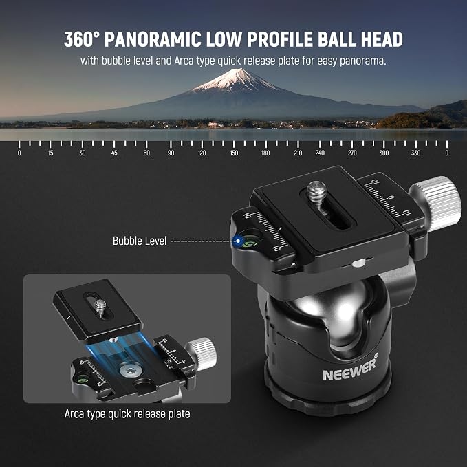 NEEWER Desktop Mini Tripod, 360° Ball Head, 1/4" QR Plate - Image 6