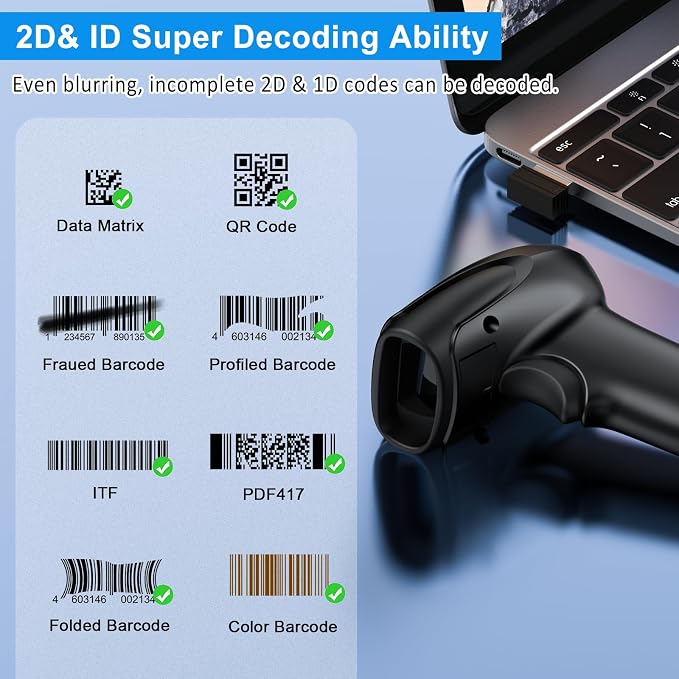 Symcode 2D Wireless Barcode Scanner, 1D QR Bar Code Reader Scanner Automatic - Image 5