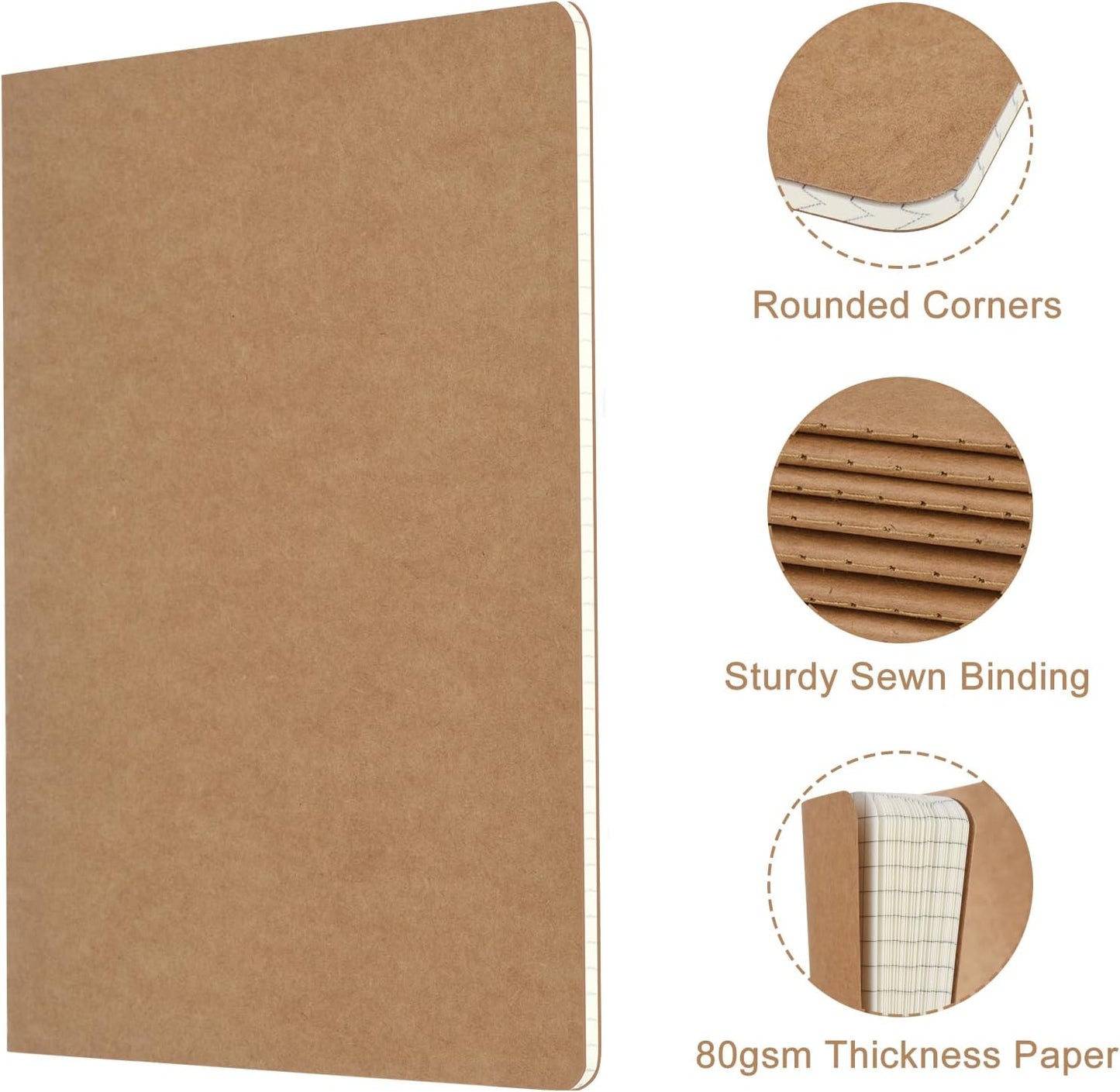 ZCZN 100 Pack A5 Kraft Notebooks Bulk, 8.15x5.5 Inches Graph Paper Journaling Notebooks, Notebooks for Work, Composition Notebooks for School, Journal Notebooks for Office, 60 Pages