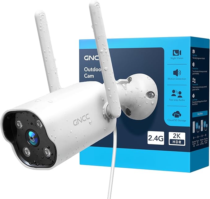 GNCC 2K Outdoor Security Camera, 24/7 Recording, 9.85ft Cord, No Battery by GNCC