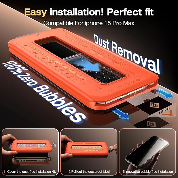 EGV 2 Pack for iPhone 15 Pro Max Privacy Screen Protector, 9H+ Military Grade - Image 4